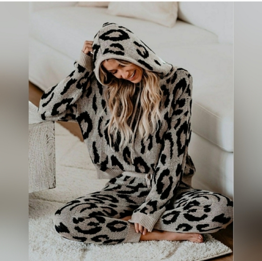 VICI Leopard Print Hooded Crop & Jogger Set